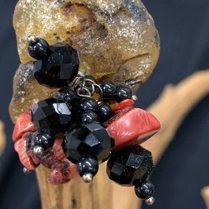 Amber, Coral, Crystal Stretch Ring